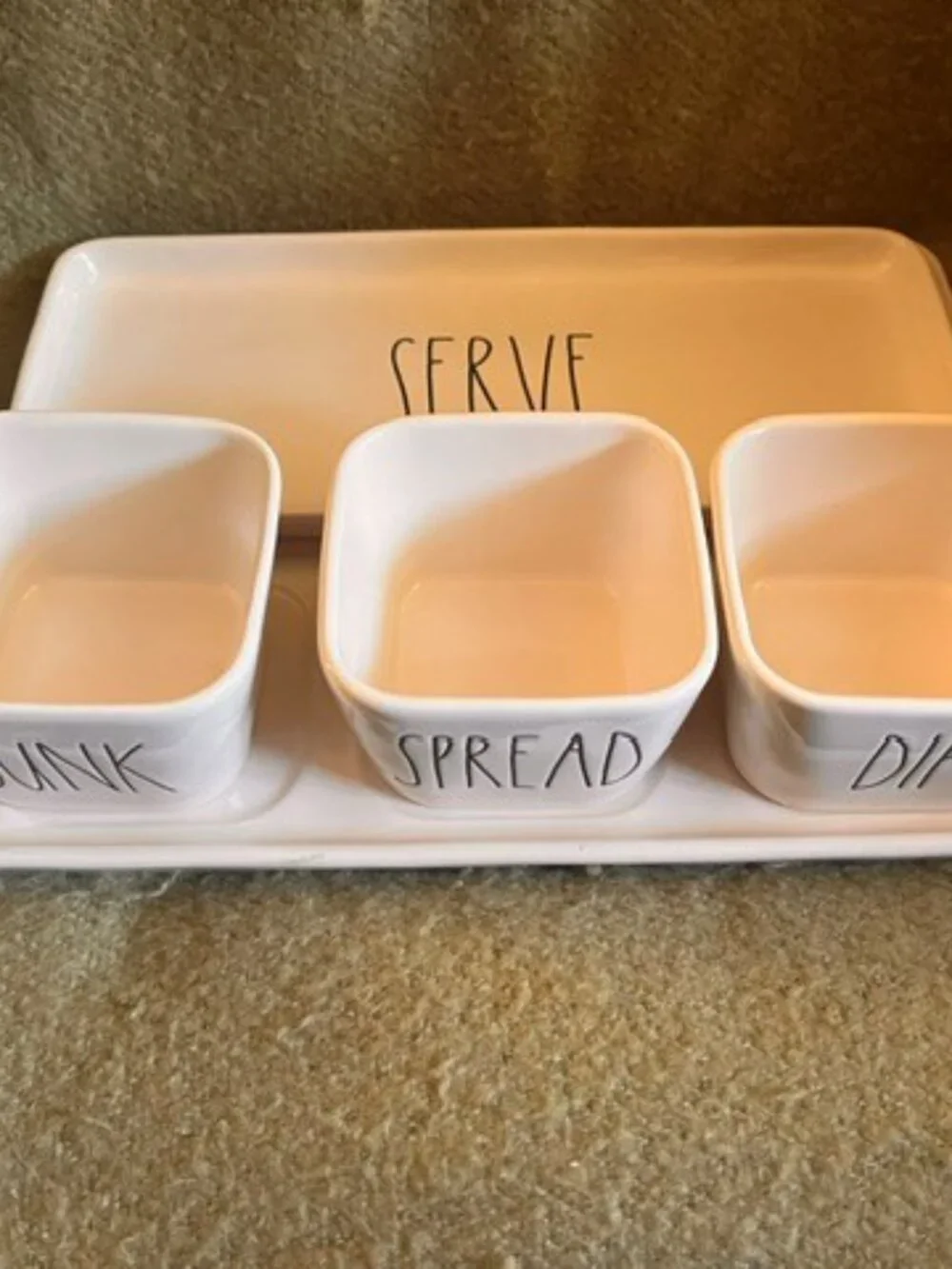 Rae Dunn Serving Tray & Dunk/Spread/Dip Bowl Set - New